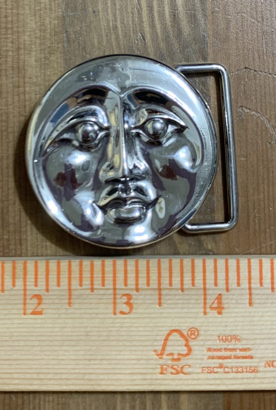 Moon Face silver belt buckle by Owsley (Bear) Stanley 1995 - Image 3